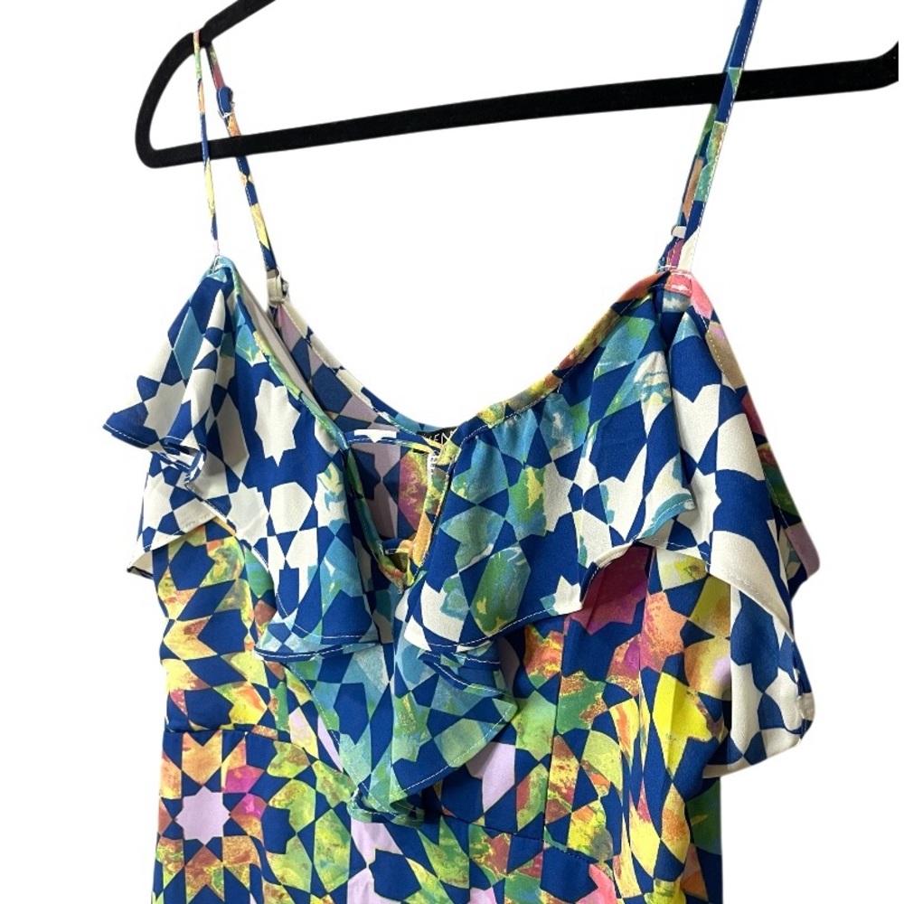 VENUS Asymmetrical Dress Spagetti Straps Geometric Print Party Y2K SZ 12 EUC - Picture 4 of 11